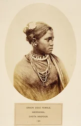 Oraon Cole Frau, Ureinwohnerin, Chota Nagpoor, aus The People of India, von J. Forbes Watson, veröffentlicht 1868